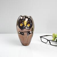 Golden Eyes Owl Sculpture, Brown Owl with Golden Eyes Statuette, Gift for Wise Person, Symbol of Wis