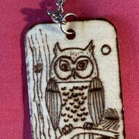 Owl wooden pyrography key-ring, personalised