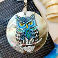 Russian Nice Pendant "Eagle-owl" Mother-of-pearl Hand-painted jewelry necklace magic of pa