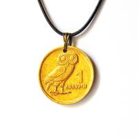 Coin Necklace - Pendant Wise Owl 1973 One Drachma Coin Greece – Owl symbol of goddess Athena -