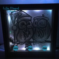 Christmas Owl Couple Paper Cut Light Box 3D Shadow Box Digital Download SVG Template