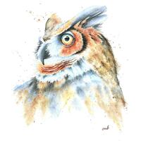 Great Horned Owl Print |Wildlife Nature Painting, Woodland Bird Watercolor, Nature Lover Decor, Fore