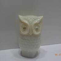 Vintage 1970s Avon Milk Glass Owl (2) Empty Decanter