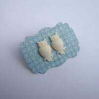 Owl Earrings - Owls on Surgical Steel Studs, Post, Cream, Gift under 10, Neutral, Off-White or Gray