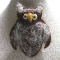 Brown Owl Halloween Pin, 100%  Wool Felt, Wool Batting and Wool Roving