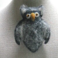 Gray Owl Halloween Pin, 100%  Wool Felt, Wool Batting and Wool Roving
