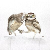 Owls - Original Watercolor Painting by LocateHereArt, 8x10