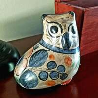 Vintage Tonala Owl Mexican Pottery 4.5" Tall Bird Folk Art Stoneware Bird Figurine Boho Decor