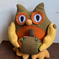 Stuffed Fabric Owl Pillow Fall Decor, Halloween, Thanksgiving
