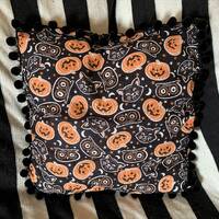 16" x 16" Halloween Cat, Owl and Pumpkin Throw Pillow