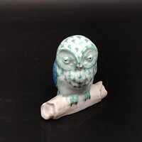 Herend owl sitting on a branch, teal fishnet, rare, vintage, collectable, made in Hungary