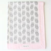 Extra Large Pink Owl Self Binding Flannel Baby Blanket | CPSC Compliant