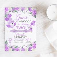 EDITABLE Invitation, Purple Owl Birthday Invitation, Owl, Purple Floral Invite, Printable Birthday I