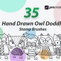 Owl Doodle Stamps for Procreate, Abstract Brushset (Digital Download)