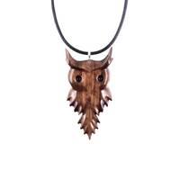 Hand Carved Wood Owl Pendant Necklace, Bird Wooden Jewelry, Spirit Animal Totem Gift