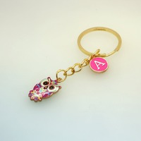 Pink Owl Gold Keyring Personalised With Initial