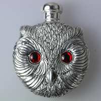 Owl Bird Art Deco Style Silver Perfume Scent Bottle Continental Silver Red eyes