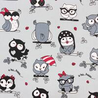 Fabric by the yard,Owl Fabric,Owl Material,Baby Owl Fabric,Cotton Fabric,Gray,gren,Cartoon Fabric,or