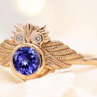 Art Deco Owl Blue Tanzanite Wedding Ring Vintage Tanzanite Engagement Ring Art Deco Tanzanite Bridal