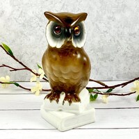 E & R Golden Crown Wise Owl Figurine on Books, Made in Western Germany