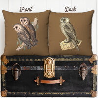 Owl Pillow Covers Vintage Artwork Reversible with Brown Background in 4 Sizes, Owl Decor, Owl Throw 