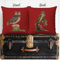 Owl Pillow Cover with Vintage Artwork Maroon Red Reversible Design in 4 Sizes, Owl Decor, Boho Owl D