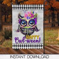 Halloween Owl Garden Flag Sublimation Design, Patio Decor, 12x18 Garden Flag, Digital Download