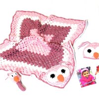 Crochet Baby Blanket, Baby Girl Blanket Set, Crochet Hat Set, Newborn, Baby Owl, Pink, White, Girl B