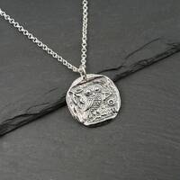 Silver Athena Owl Necklace Ancient Coin Replica Gifts for Her, Small Rustic Greek Mythology Athena P