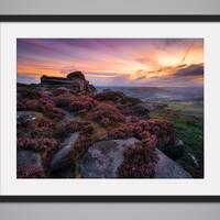 Peak District Twilight Print: Over Owler Tor Heather Landscape