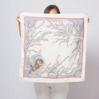 Owl Hand Painted Grey Silk Scarf Owl Xmas Gift 25X25