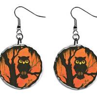 Halloween Owl Jewelry Metal Button Novelty Earrings 1 inch diameter MADE in USA