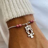 Bracelet Hibou Argent ou Or avec chaîne ajustable - Bijoux en acier inoxydable fait main - Cad