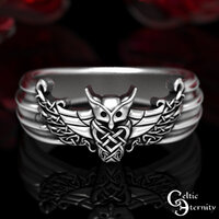Odin Viking Owl Ring, Viking Wedding Band, Men's Viking Ring, Celtic Sterling Wedding Band, Silv