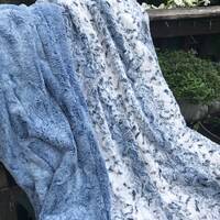 Blue Snowy Owl Adult Minky Throw Blanket - Faux Fur Minky Throw - Double Layer Minky Blanket - Handc