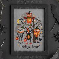 Halloween Cross Stitch Pattern: Spooky Cat, Owl, Skeleton (PDF Pattern)
