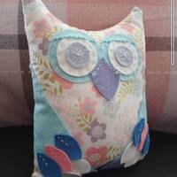 Handmade Embroidered Owl gift, Embroidered Plushie Mini Cushion. Unique Home Decor.