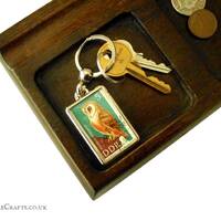 Barn Owl Keyring, vintage postage stamp keychain | upcycled German stamp, protected birds | 1967 bir