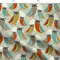 Owl Fabric - Owls In Moonlight By Studioxtine - Owl Retro Green Blue Nursery Kids Classroom Novel Co