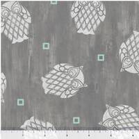 Owl fabric by half yard, forest cotton, large bird quilting cotton, grey owl quilting fabric, nature
