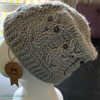 Owl Slouchie Adult Beanie Cream or Silver