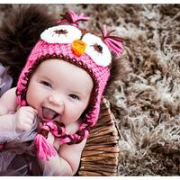 Girls Owl Hat, Pink and Brown, Preemie to adult hat, photo prop, winter hat, newborn hat, baby showe