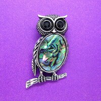 Antiqued Silvertone Paua Shell Abalone OWL BIRD Pin Brooch Pendant Costume Jewelry Costume Jewelry f