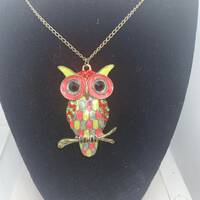 Colorful Enamel Owl Pendant Necklace