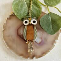 Womens Owl Necklace, Womens Gold Animal Boho Hippie Long Necklace