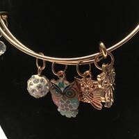 Bracelet, Adjustable, 2 Crystal Balls, 3 Different Owls