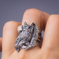 Sterling Silver Owl Ring: Moonstone Tree Branch Bird Ring