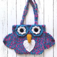 Pink and Purple Owl Crochet Trick-or-Treat Bag, Crochet Owl Purse