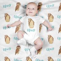 Personalized Baby Blanket, Custom Owl Swaddle Blanket Set, Newborn Photo Prop, Cute Baby Woodland An