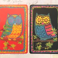 Owl Cards / 2 Vintage MOD OWL Playing Cards for Mixed Media, Collage, Journals, Smash Books, etc. Ne
